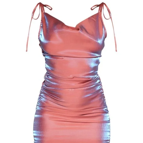 Pink metallic cowl neck midi dress from PLT